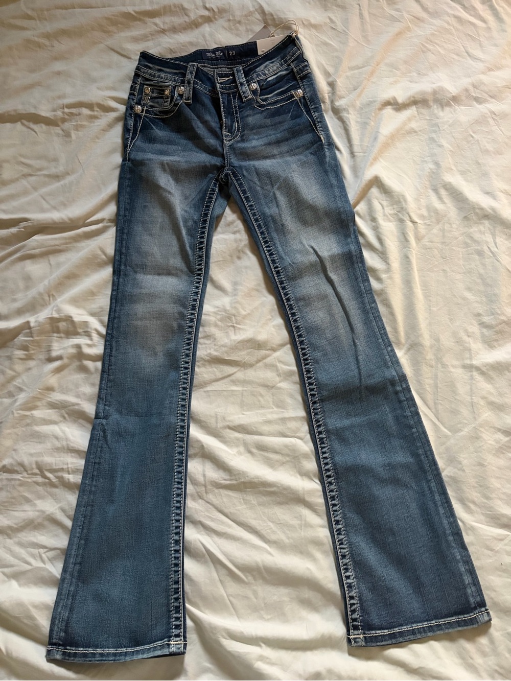 Classic Washed Miss Me Blue Flare Jeans - Women's Wide Leg
